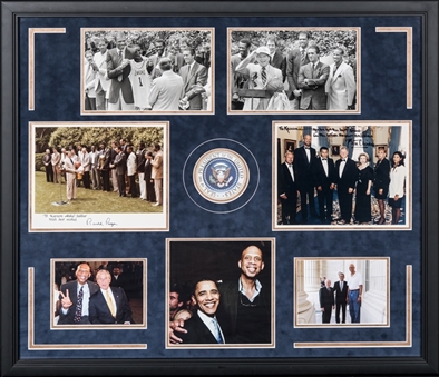 Ronald Reagan & Bill Clinton Signed Photos Inscribed To Kareem Abdul-Jabbar With Additional Presidential Photos In 32x28 Framed Display (Abdul-Jabbar LOA & PSA/DNA)